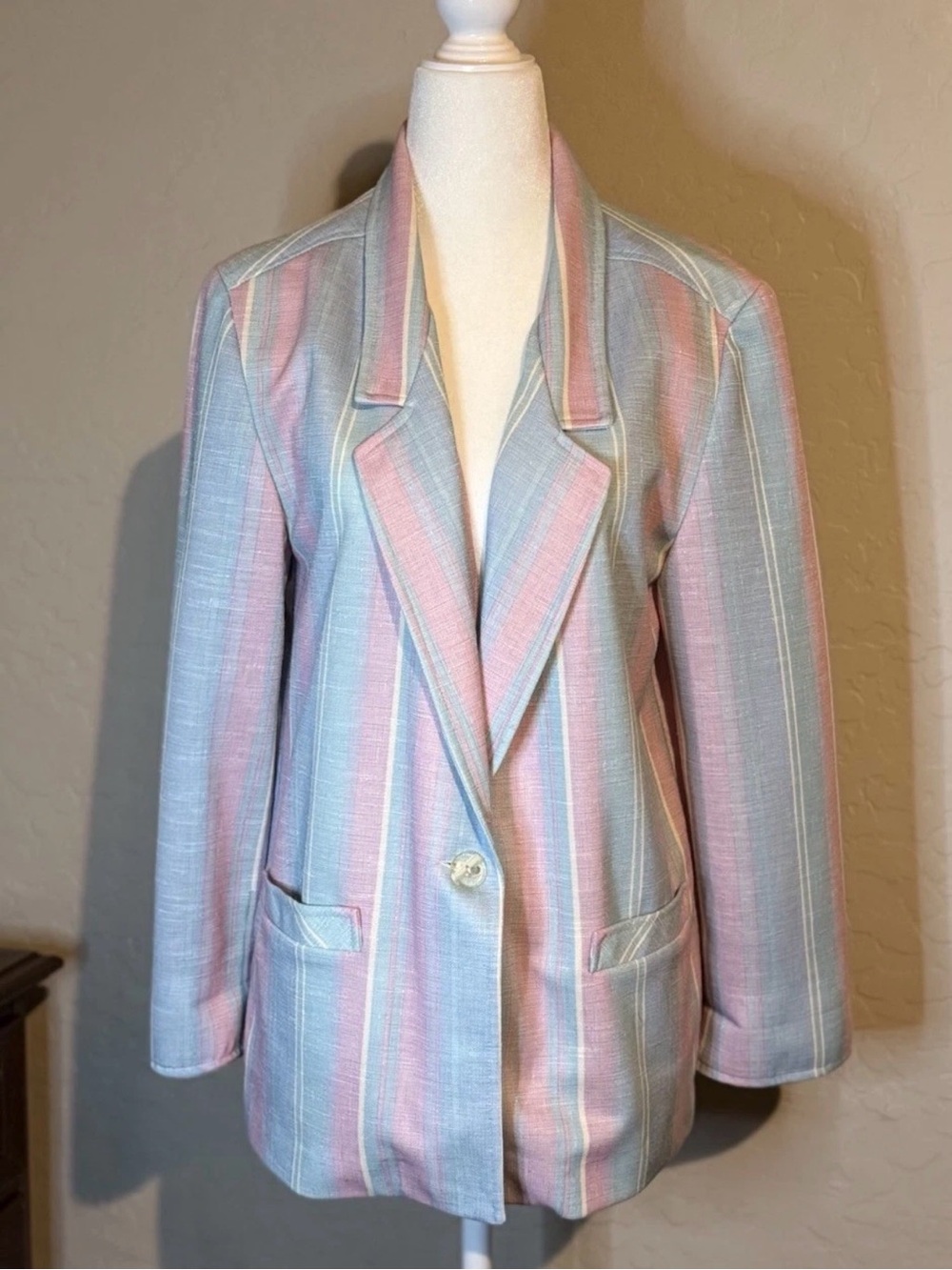 Lady Devon Blazer 70’s - Pink & Blue Pastel Easter Egg Stripes - Size 10